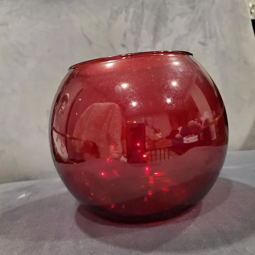 Red Glass Fishbowl Vase